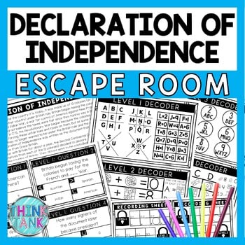 Declaration of Independence Escape Room - Task Cards - Reading Comprehension