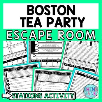 Boston Tea Party Escape Room Stations - Reading Comprehension Activity