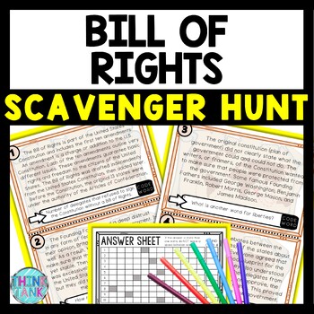 Bill of Rights Scavenger Hunt Reading Comprehension Activity - Constitution