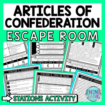 Articles of Confederation Escape Room Stations - Reading Comprehension Activity