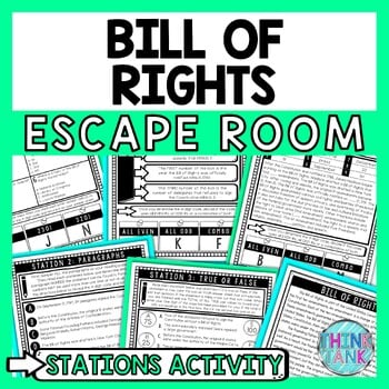 Bill of Rights Escape Room Stations - Reading Comprehension Activity