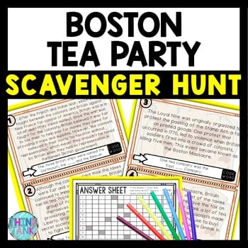 Boston Tea Party Scavenger Hunt Reading Comprehension Activity