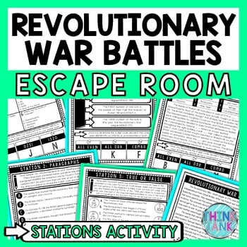 Revolutionary War Battles Escape Room Stations - Reading Comprehension Activity