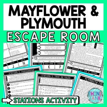 Mayflower and Plymouth Escape Room Stations - Reading Comprehension Activity