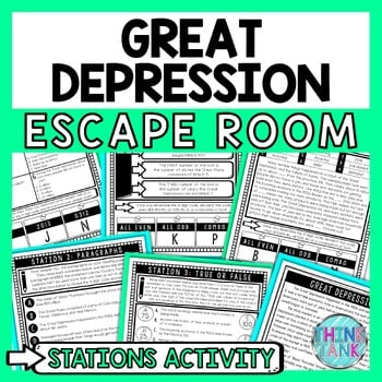 Great Depression Escape Room Stations - Reading Comprehension Activity