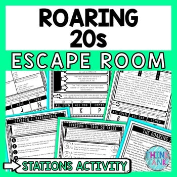 Roaring 20s Escape Room Stations - Reading Comprehension Activity