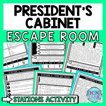 President's Cabinet Escape Room Stations - Reading Comprehension Activity