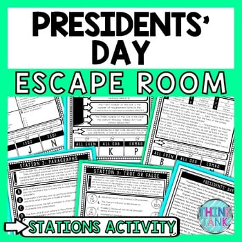 Presidents' Day Escape Room Stations - Reading Comprehension Activity - February