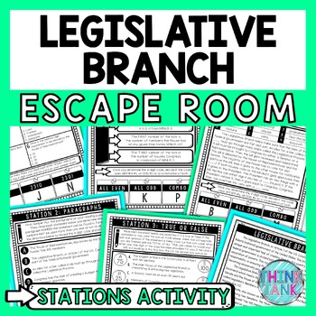 Legislative Branch Escape Room Stations - Reading Comprehension Activity