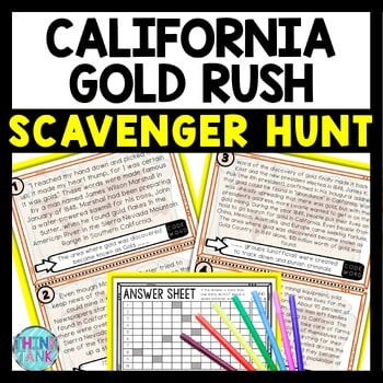 California Gold Rush Scavenger Hunt Reading Comprehension Activity