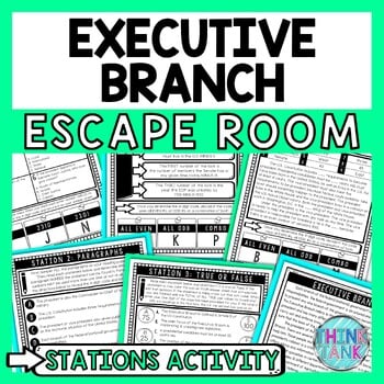 Executive Branch Escape Room Stations - Reading Comprehension Activity