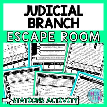 Judicial Branch Escape Room Stations - Reading Comprehension Activity