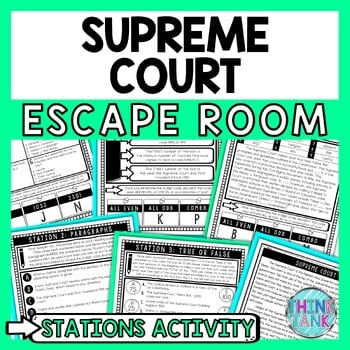 Supreme Court Escape Room Stations - Reading Comprehension Activity