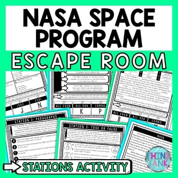 NASA Space Program Escape Room Stations - Reading Comprehension Activity