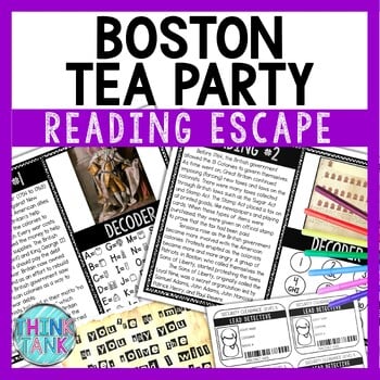 Boston Tea Party Reading Comprehension and Puzzle Escape Room -Revolutionary War