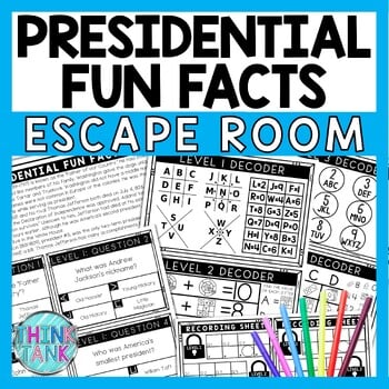 Presidential Fun Facts Escape Room - Task Cards - Reading Comprehension