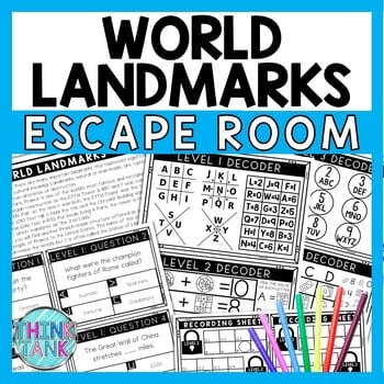 World Landmarks Escape Room - Task Cards - Reading Comprehension