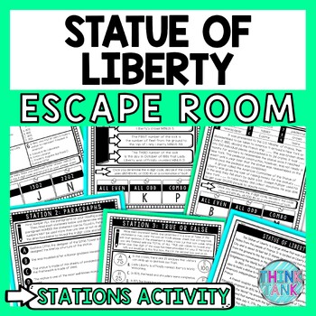 Statue of Liberty Escape Room Stations - Reading Comprehension Activity
