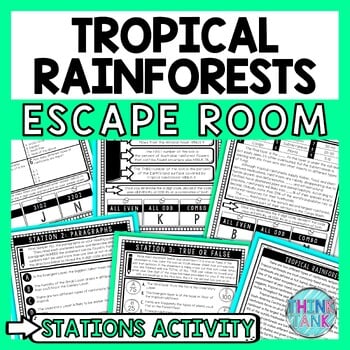 Tropical Rainforests Escape Room Stations - Reading Comprehension Activity