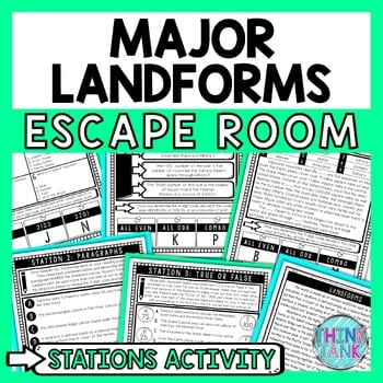 Landforms Escape Room Stations - Reading Comprehension Activity - Geography