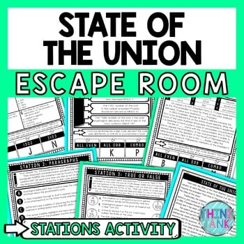 State of the Union Address Escape Room Stations - Reading Comprehension Activity