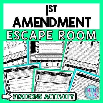 First Amendment Escape Room Stations - Reading Comprehension Activity - Civics