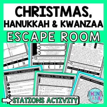 Christmas Hanukkah Kwanzaa Escape Room Stations - Reading Comprehension Activity