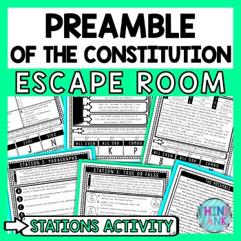 Preamble Escape Room Stations - Reading Comprehension Activity - US Constitution
