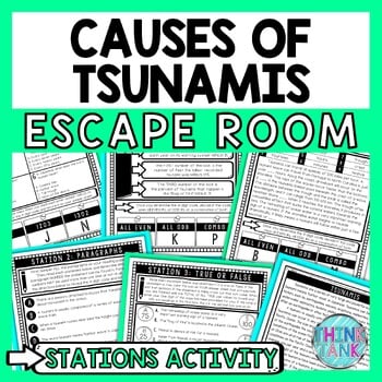 Tsunamis Escape Room Stations - Reading Comprehension Activity Natural Disasters