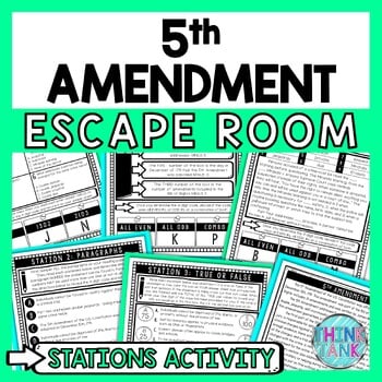 5th Amendment Escape Room Stations - Reading Comprehension Activity - Civics