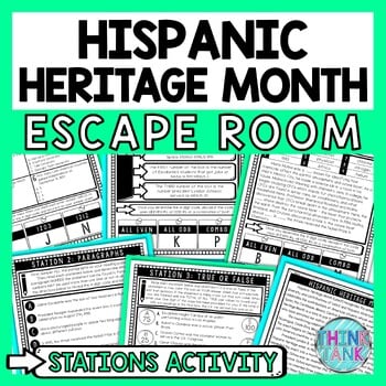 Hispanic Heritage Month Escape Room Stations - Reading Comprehension Activity