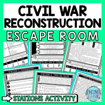 Civil War Reconstruction Escape Room Stations - Reading Comprehension Activity
