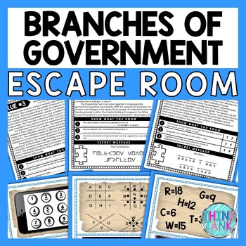 Branches of Government ESCAPE ROOM - Reading Comprehension Activity