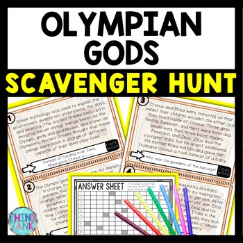 Olympian Gods Ancient Greece Scavenger Hunt Reading Comprehension Activity