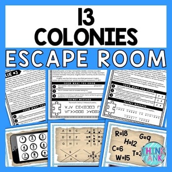 13 Colonies ESCAPE ROOM - Reading Comprehension Activity