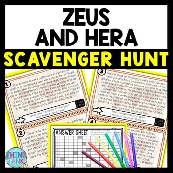 Zeus and Hera Greek Mythology Scavenger Hunt Reading Comprehension Activity