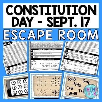 Constitution Day ESCAPE ROOM - Reading Comprehension Activity - September 17