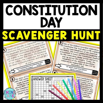 Constitution Day Scavenger Hunt Reading Comprehension Activity, September 17th