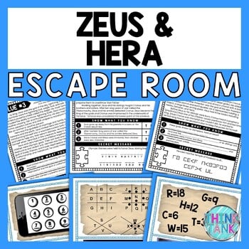 Zeus and Hera ESCAPE ROOM - Reading Comprehension Activity - Greek Mythology