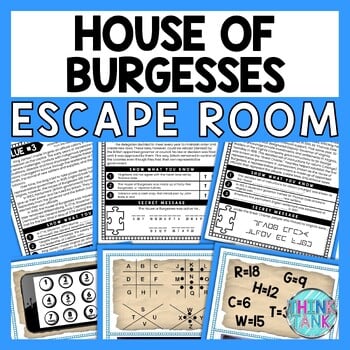 House of Burgesses ESCAPE ROOM - Reading Comprehension Activity - 13 Colonies
