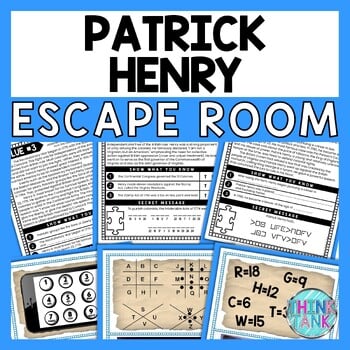Patrick Henry ESCAPE ROOM - Reading Comprehension Activity - Revolutionary War