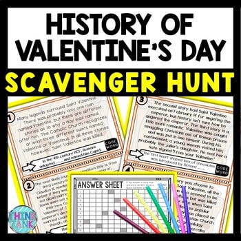 History of Valentine's Day Scavenger Hunt Reading Comprehension Activity