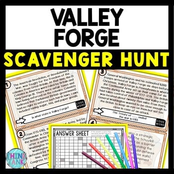 Valley Forge Scavenger Hunt Reading Comprehension Activity - Revolutionary War