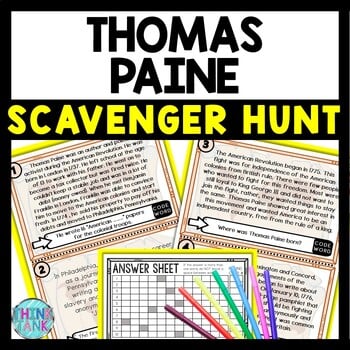 Thomas Paine Scavenger Hunt Reading Comprehension Activity - Revolutionary War