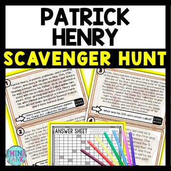 Patrick Henry Scavenger Hunt Reading Comprehension Activity - Revolutionary War