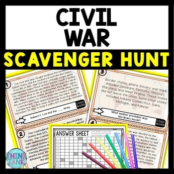 Civil War Scavenger Hunt Reading Comprehension Activity - Abraham Lincoln