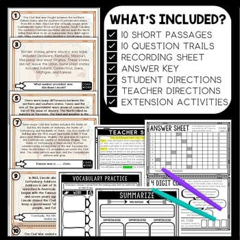 Civil War Scavenger Hunt Reading Comprehension Activity - Abraham Lincoln - Image 2
