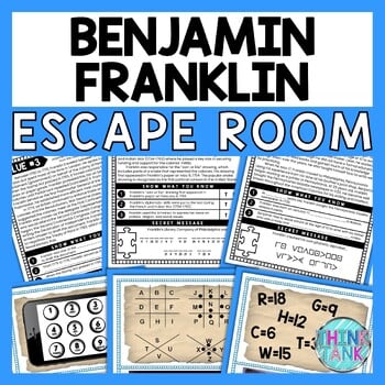 Benjamin Franklin ESCAPE ROOM - Reading Comprehension Activity - 13 Colonies