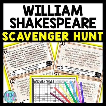 William Shakespeare Scavenger Hunt Reading Comprehension Activity