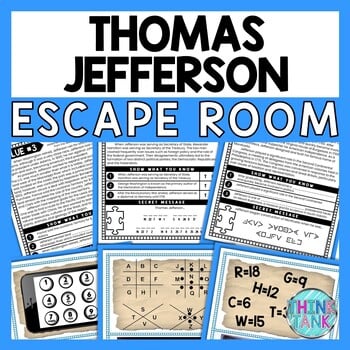 Thomas Jefferson ESCAPE ROOM - Reading Comprehension Activity - US Presidents